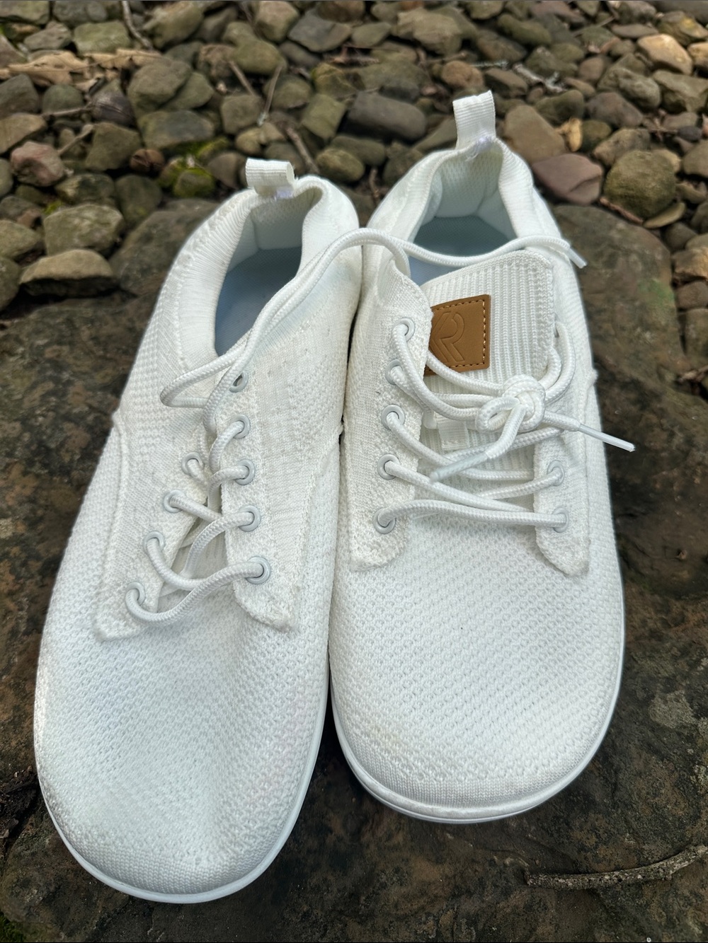 Women's White Knit Lace-Up Sneakers - Lightweight Comfort